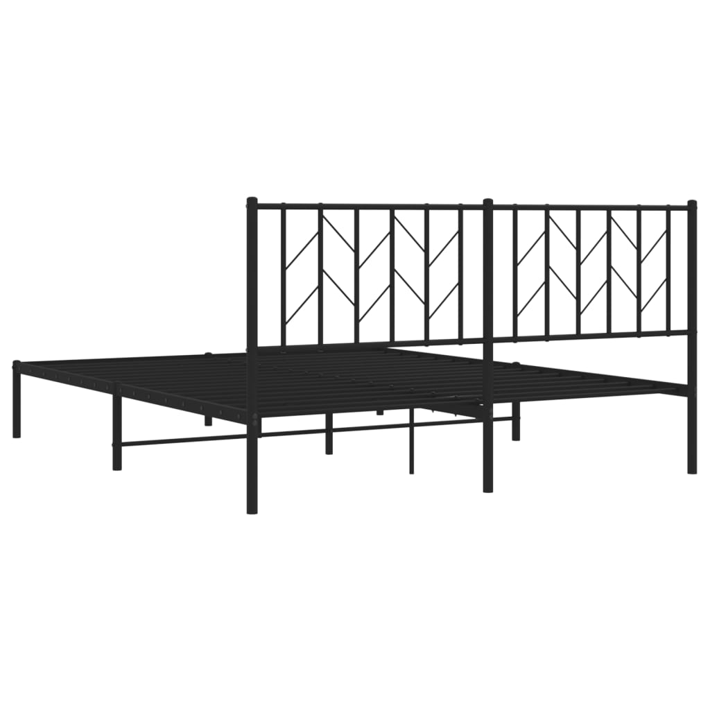 Elegant Black Metal Bed Frame with Headboard, 160x200cm
