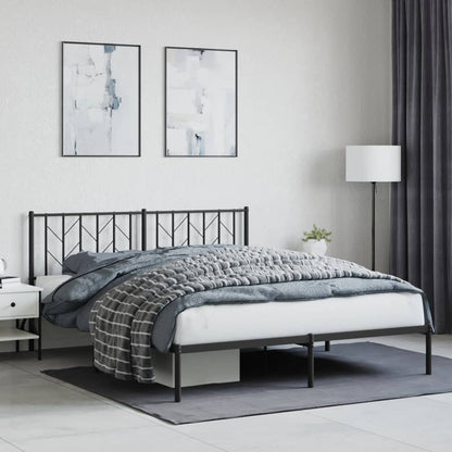 Elegant Black Metal Bed Frame with Headboard, 160x200cm