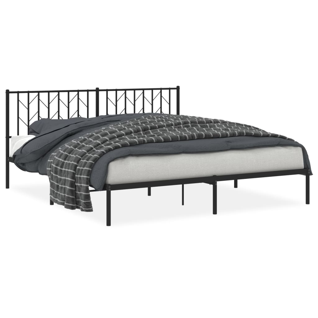 Black Metal Bed Frame with Headboard 180x200cm - No Mattress