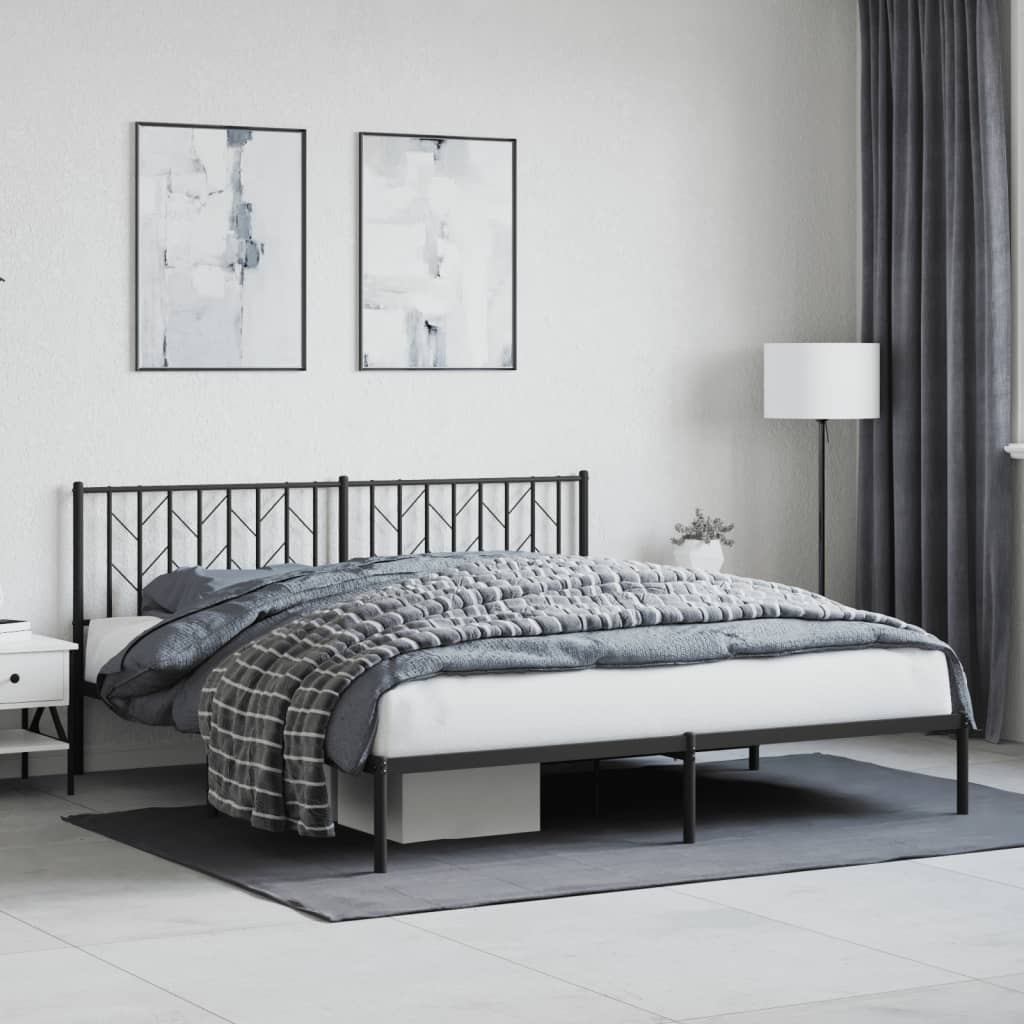 Black Metal Bed Frame with Headboard 180x200cm - No Mattress