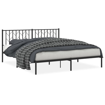 Black Metal Bed Frame with Headboard - 183x213cm Sturdy Design