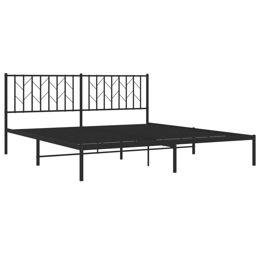 Black Metal Bed Frame with Headboard - 183x213cm Sturdy Design