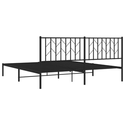 Black Metal Bed Frame with Headboard - 183x213cm Sturdy Design