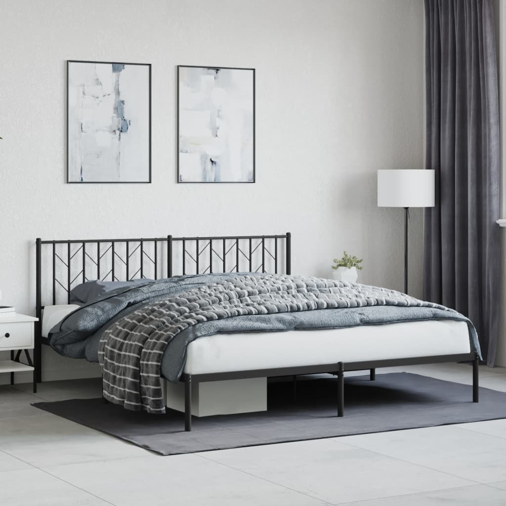 Black Metal Bed Frame with Headboard - 183x213cm Sturdy Design