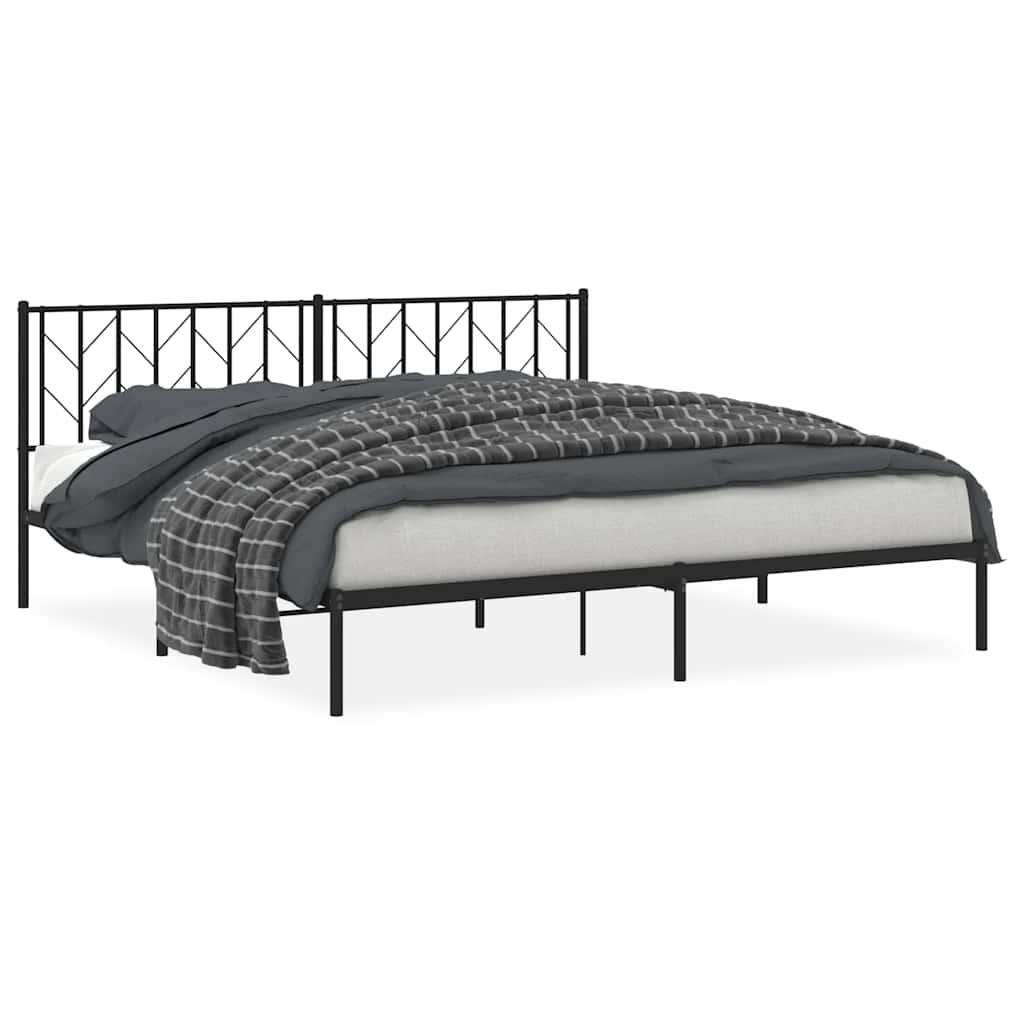 Black Metal Bed Frame with Headboard - 193x203cm, No Mattress