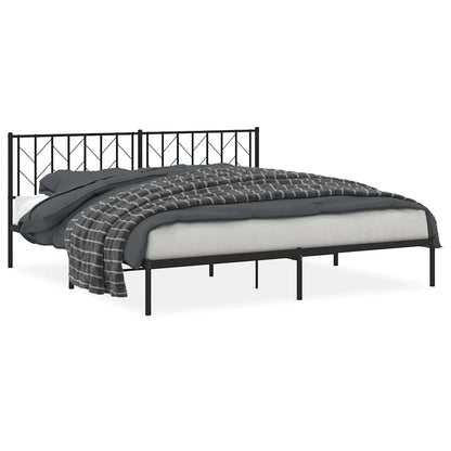 Black Metal Bed Frame with Headboard - 193x203cm, No Mattress