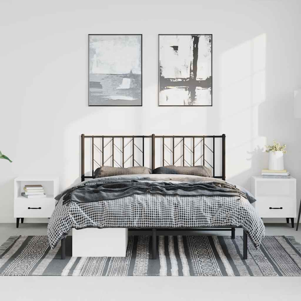 Black Metal Bed Frame with Headboard - 193x203cm, No Mattress