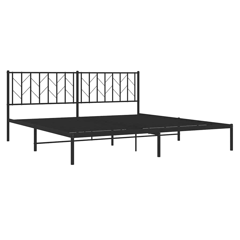Black Metal Bed Frame with Headboard - 193x203cm, No Mattress