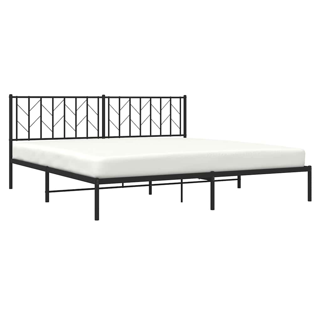 Black Metal Bed Frame with Headboard - 193x203cm, No Mattress