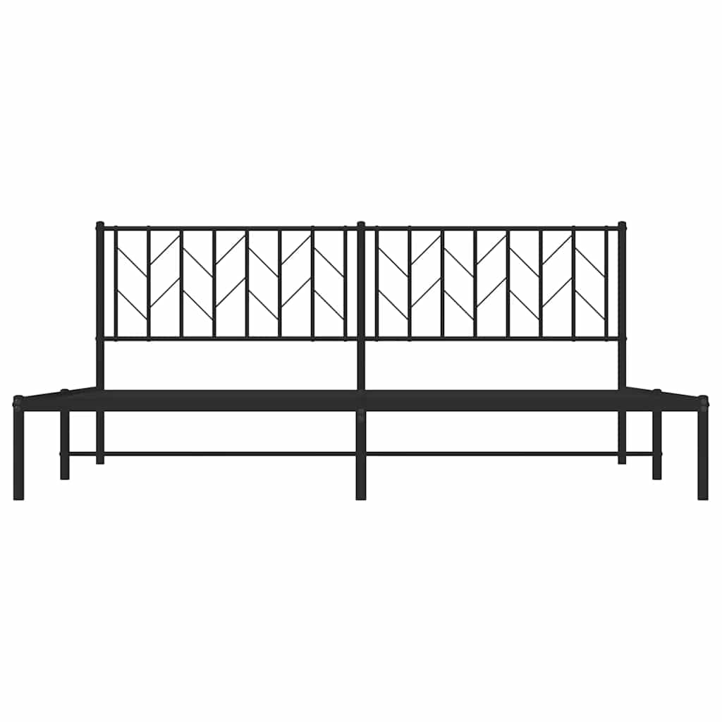 Black Metal Bed Frame with Headboard - 193x203cm, No Mattress