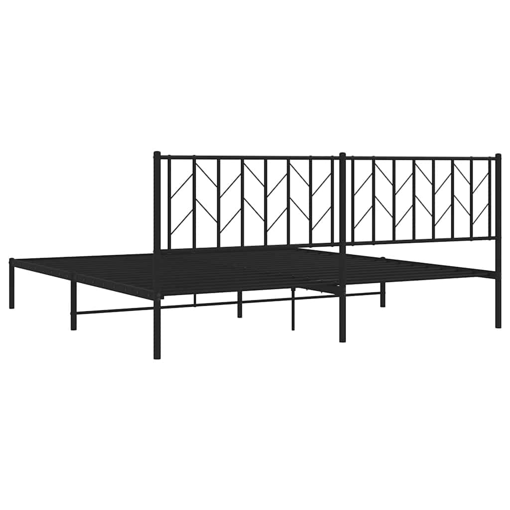 Black Metal Bed Frame with Headboard - 193x203cm, No Mattress