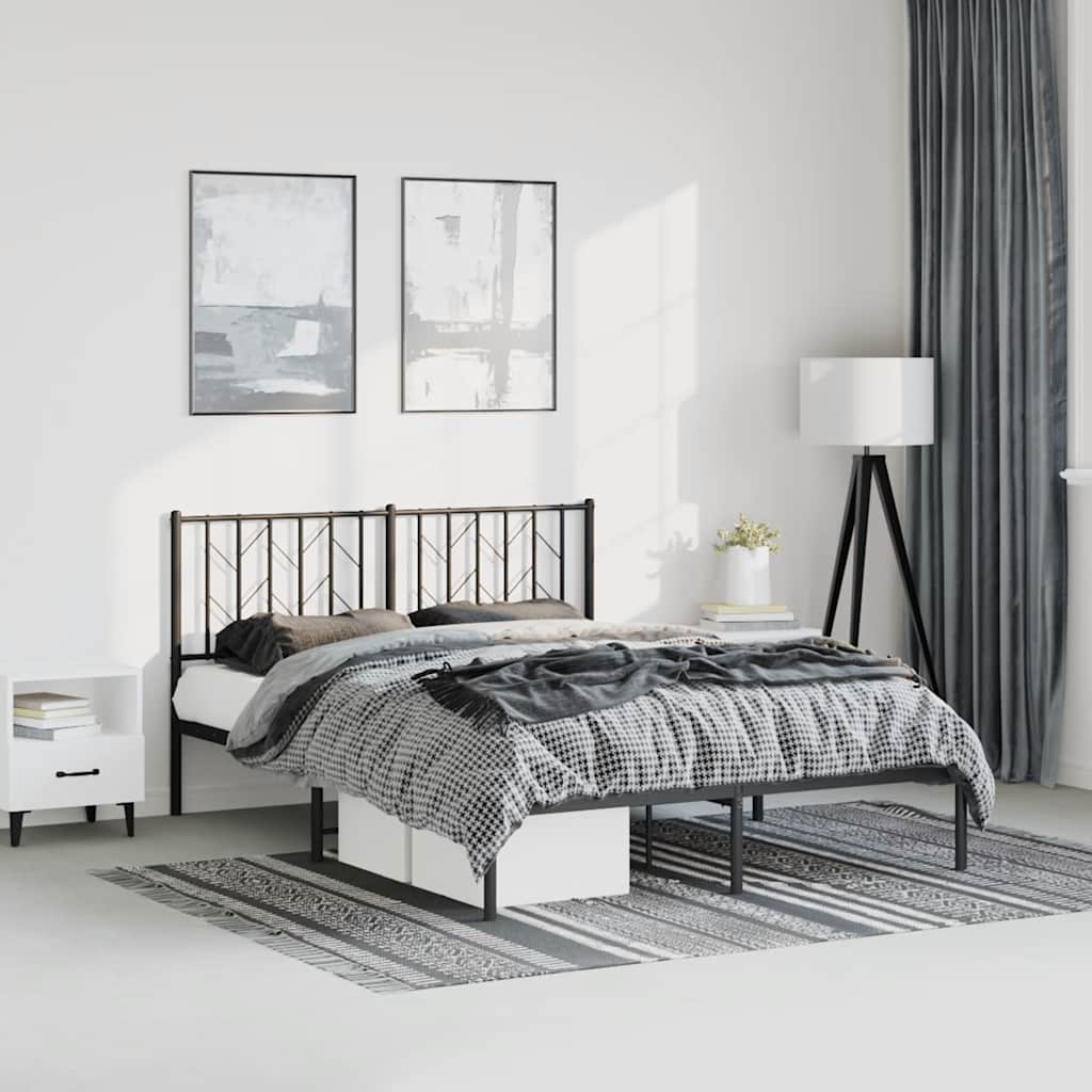 Black Metal Bed Frame with Headboard - 193x203cm, No Mattress
