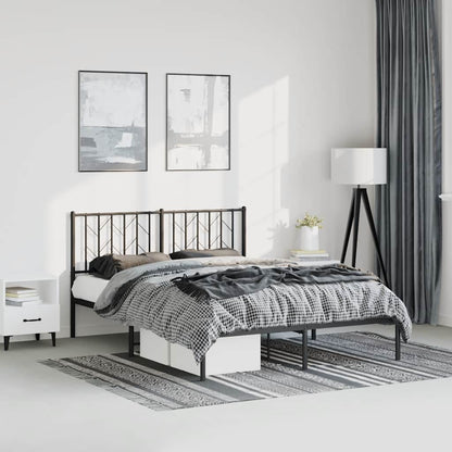 Black Metal Bed Frame with Headboard - 193x203cm, No Mattress