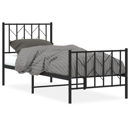 Sleek Black Metal Bed Frame with Footboard - 80x200cm