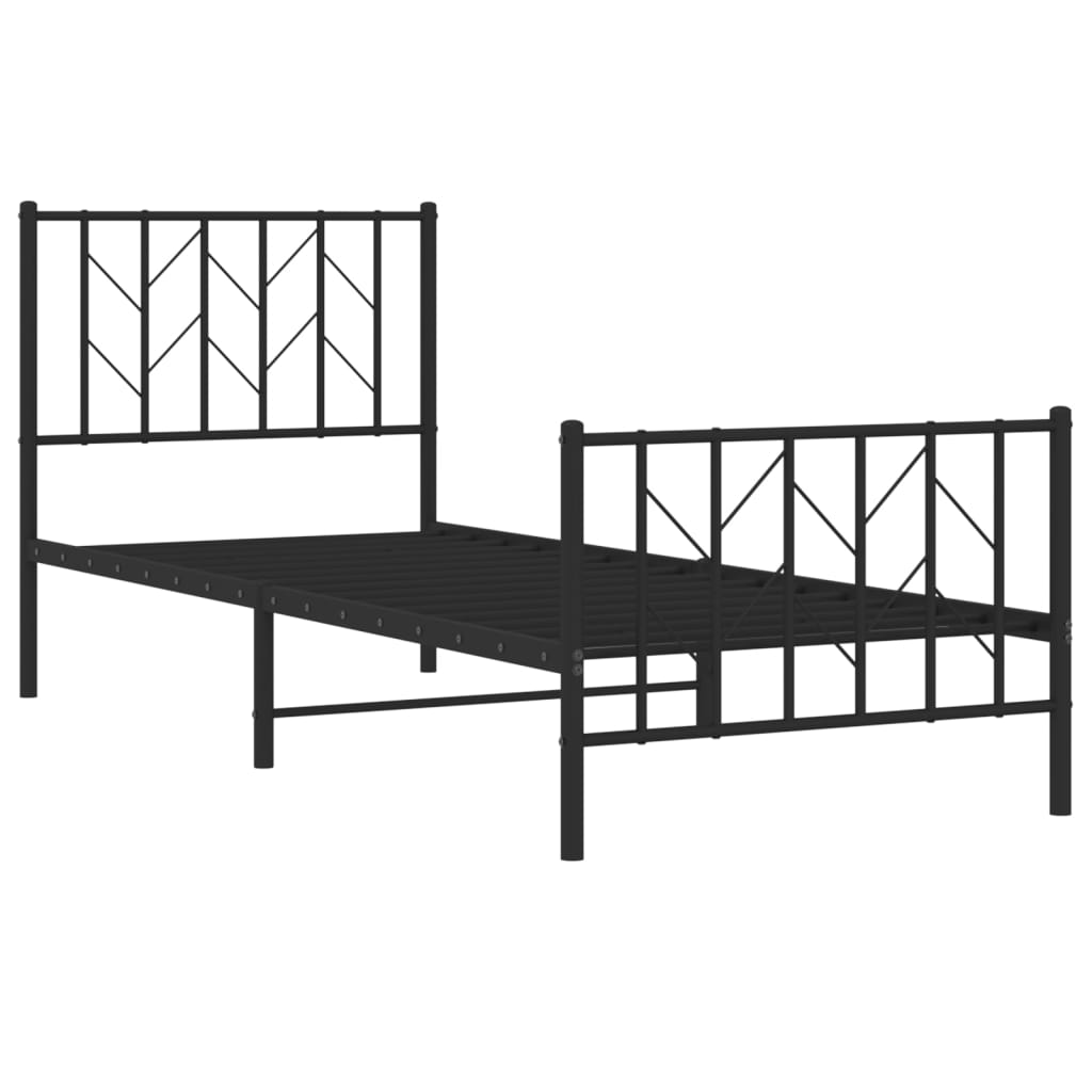 Sleek Black Metal Bed Frame with Footboard - 80x200cm