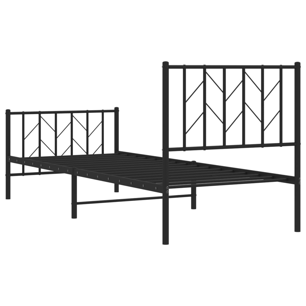 Sleek Black Metal Bed Frame with Footboard - 80x200cm