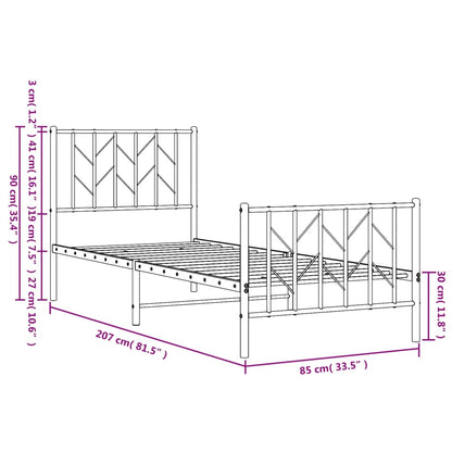 Sleek Black Metal Bed Frame with Footboard - 80x200cm