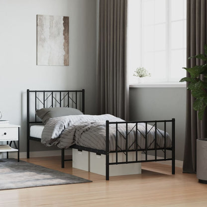 Sleek Black Metal Bed Frame with Footboard - 80x200cm