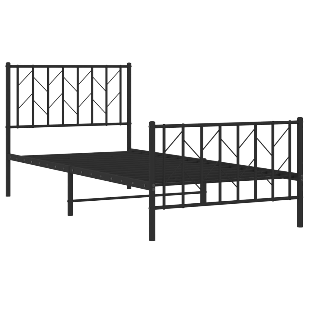 Black Metal Bed Frame with Footboard - 90x190cm, No Mattress