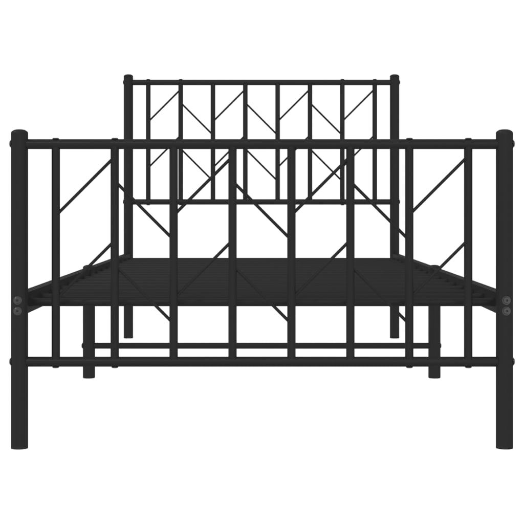 Black Metal Bed Frame with Footboard - 90x190cm, No Mattress