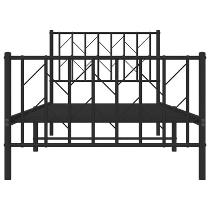 Black Metal Bed Frame with Footboard - 90x190cm, No Mattress