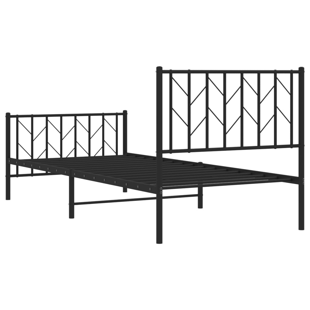 Black Metal Bed Frame with Footboard - 90x190cm, No Mattress