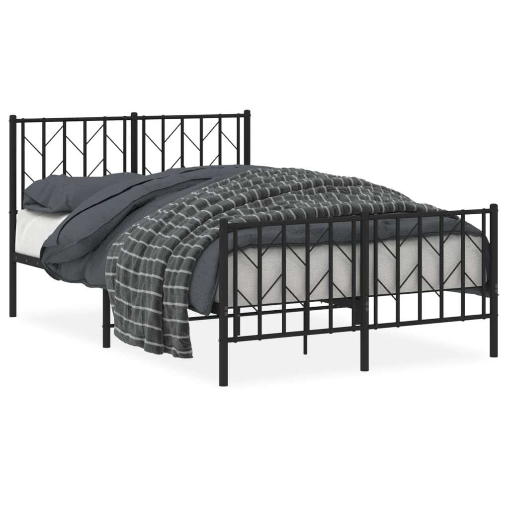 Black Metal Bed Frame with Footboard, 120x190cm, No Mattress Included
