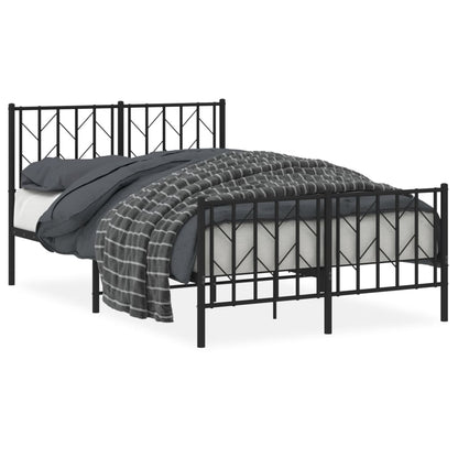 Black Metal Bed Frame with Footboard, 120x190cm, No Mattress Included