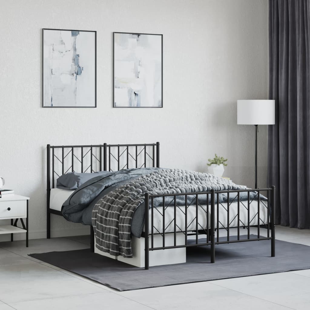 Black Metal Bed Frame with Footboard, 120x190cm, No Mattress Included