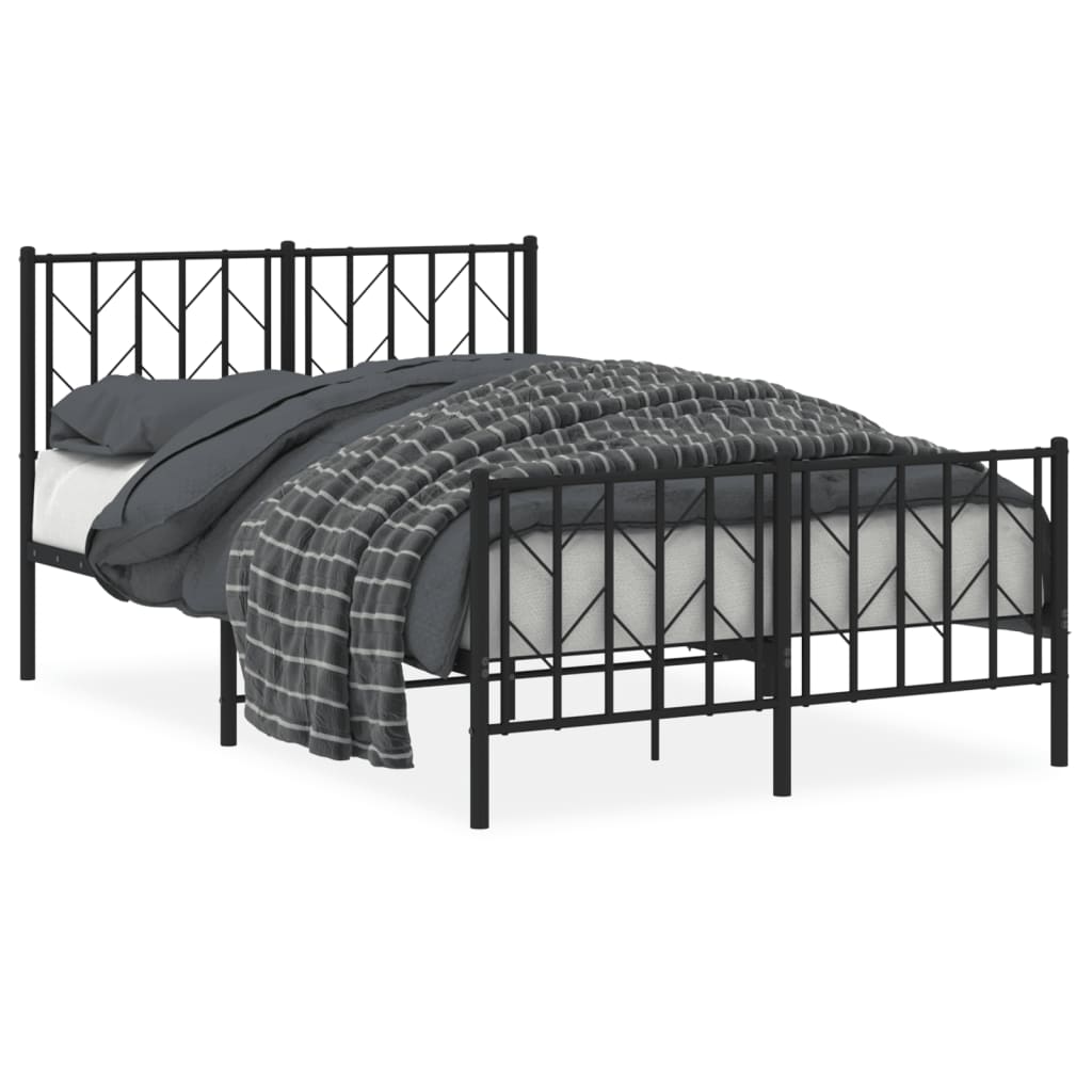 Sleek Black Metal Bed Frame with Footboard 120x200cm - No Mattress