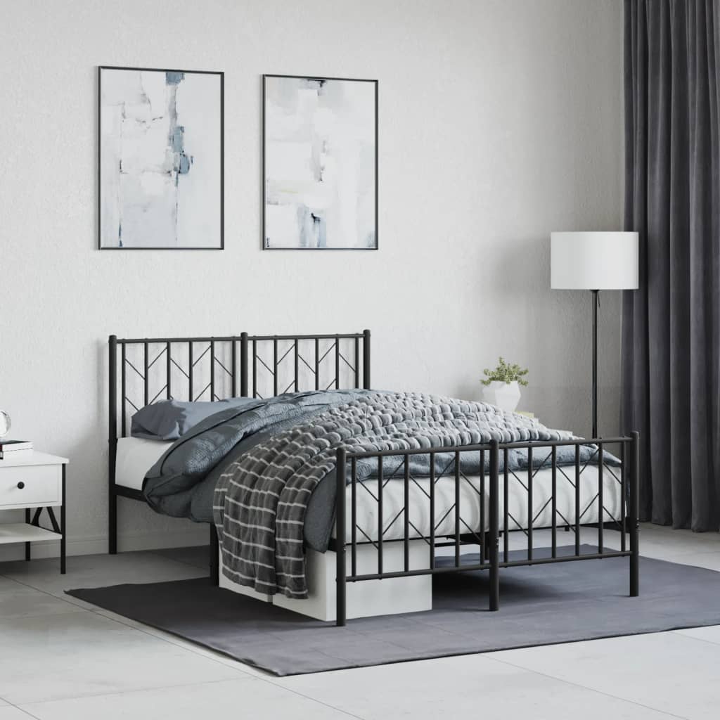 Sleek Black Metal Bed Frame with Footboard 120x200cm - No Mattress