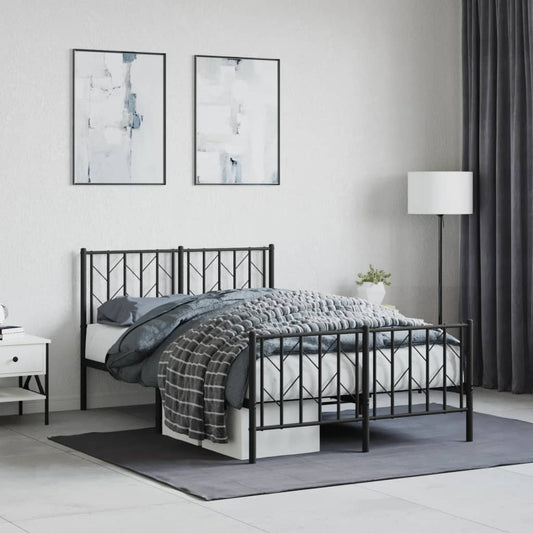 Sleek Black Metal Bed Frame with Footboard 120x200cm - No Mattress