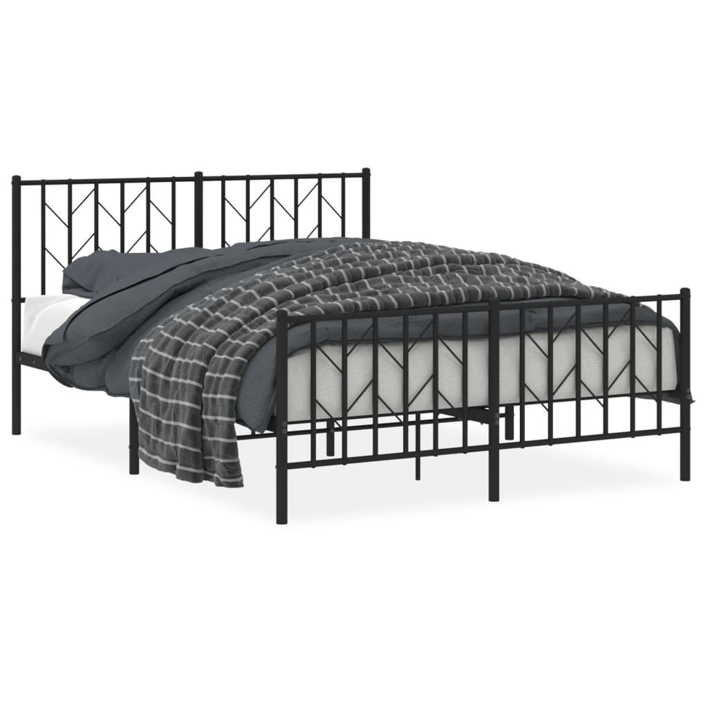 Black Metal Bed Frame with Footboard - 135x190cm (No Mattress)