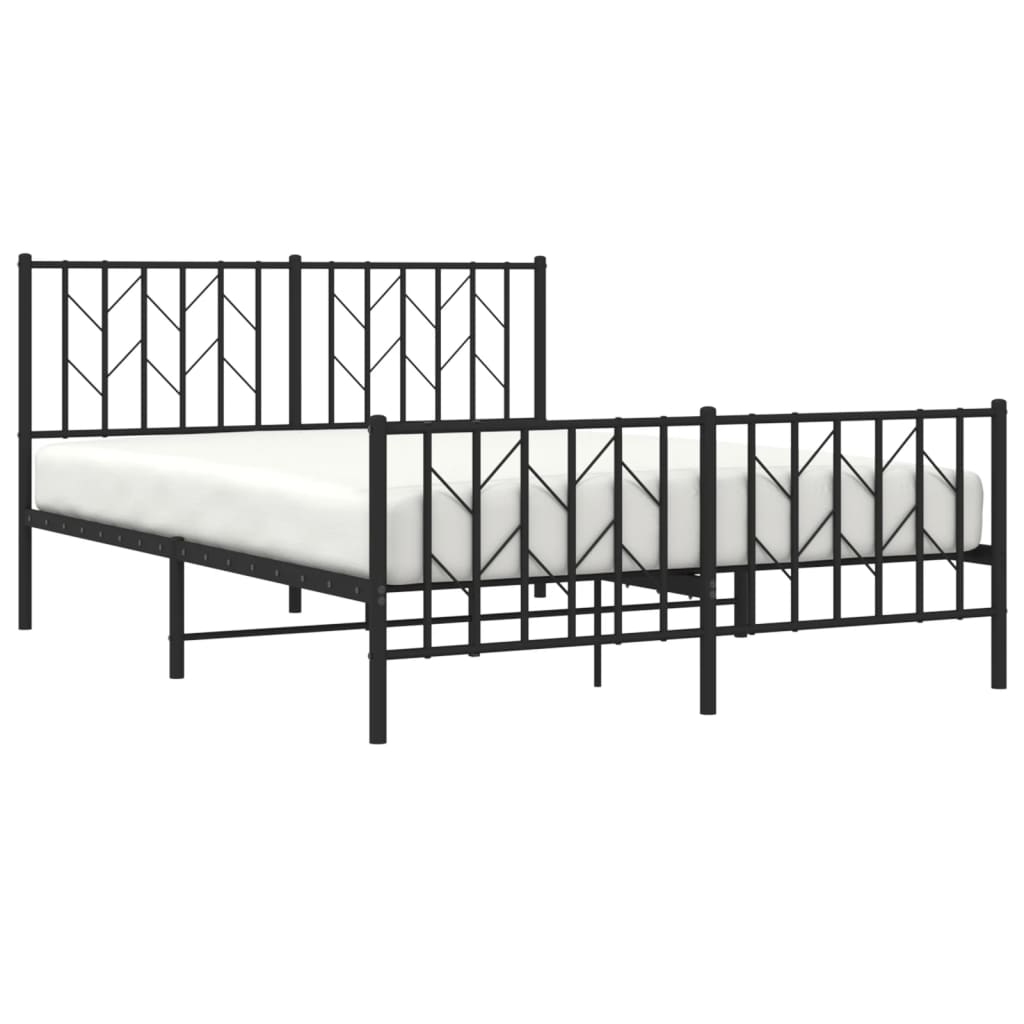 Black Metal Bed Frame with Footboard - 135x190cm (No Mattress)