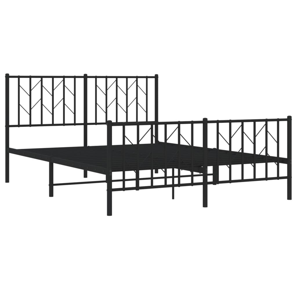 Black Metal Bed Frame with Footboard - 135x190cm (No Mattress)