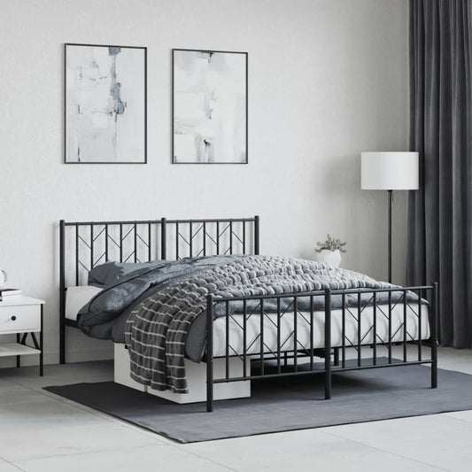 Black Metal Bed Frame with Footboard - 135x190cm (No Mattress)