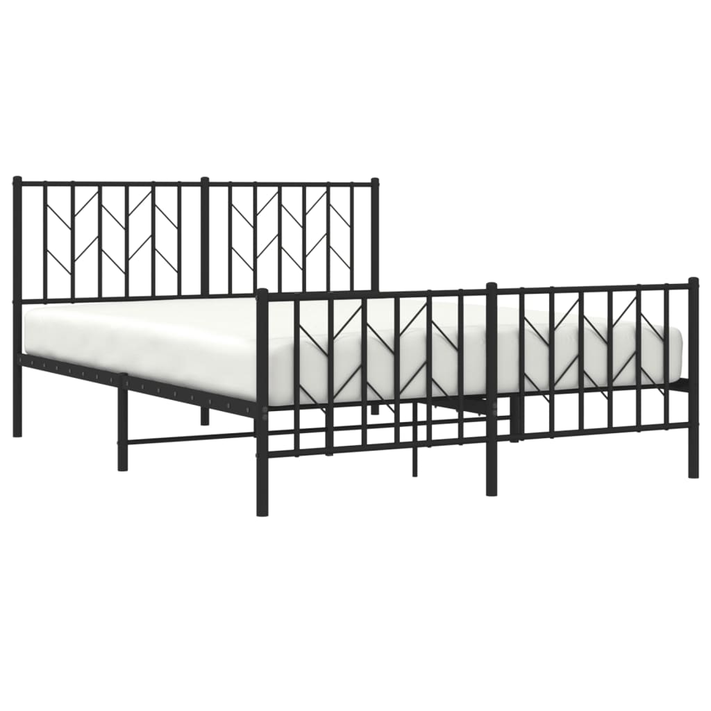 Black Metal Bed Frame with Footboard, 140x200cm - No Mattress