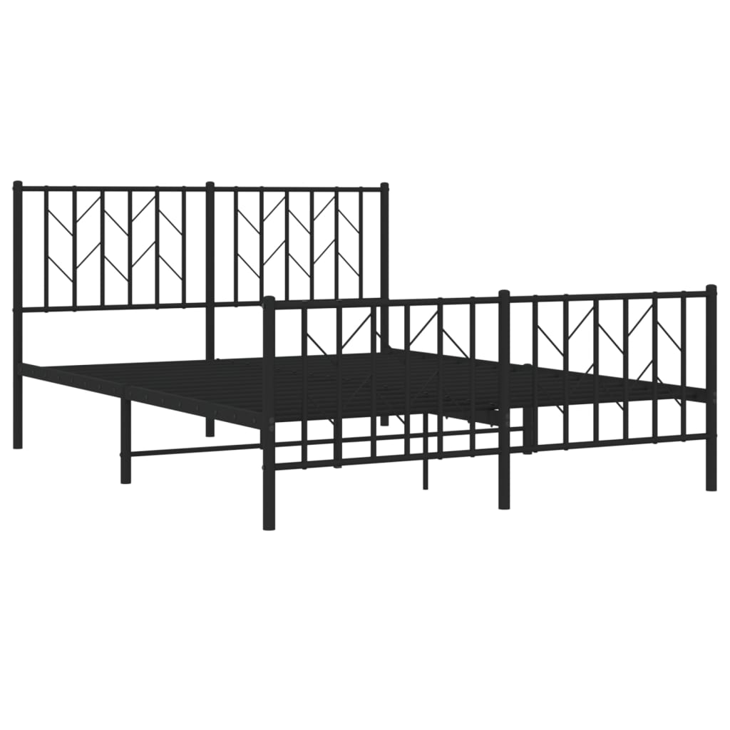 Black Metal Bed Frame with Footboard, 140x200cm - No Mattress