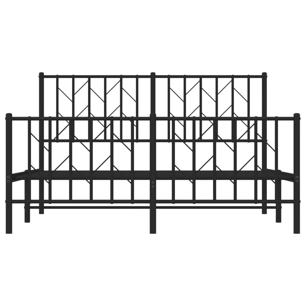 Black Metal Bed Frame with Footboard, 140x200cm - No Mattress