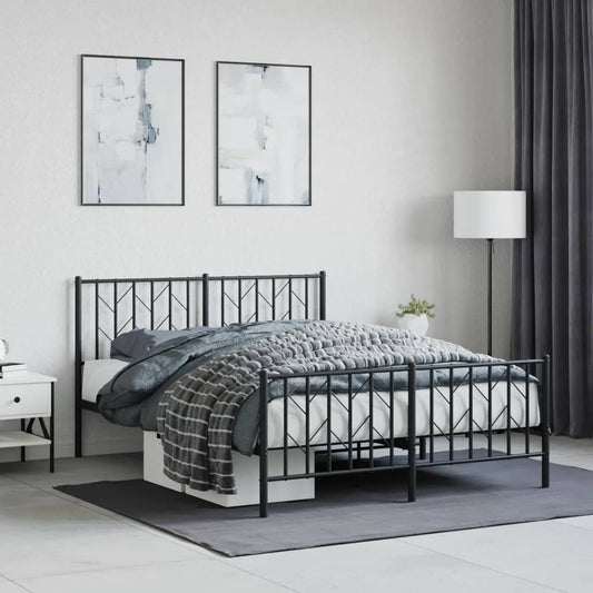 Black Metal Bed Frame with Footboard, 140x200cm - No Mattress