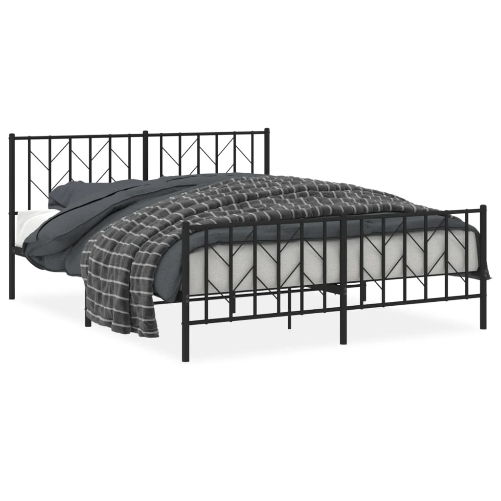 Elegant Black Metal Bed Frame with Footboard 160x200cm