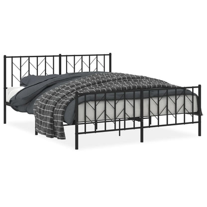 Elegant Black Metal Bed Frame with Footboard 160x200cm