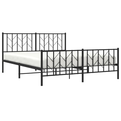 Elegant Black Metal Bed Frame with Footboard 160x200cm