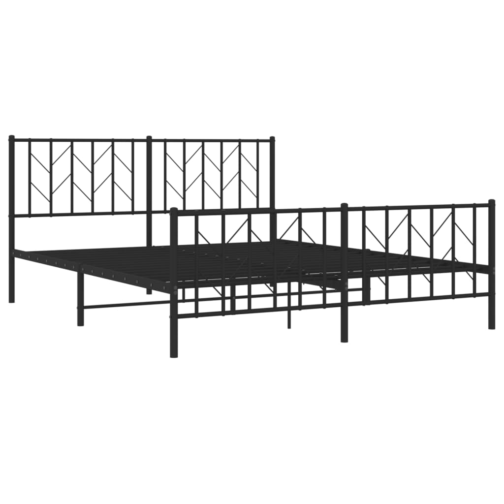 Elegant Black Metal Bed Frame with Footboard 160x200cm