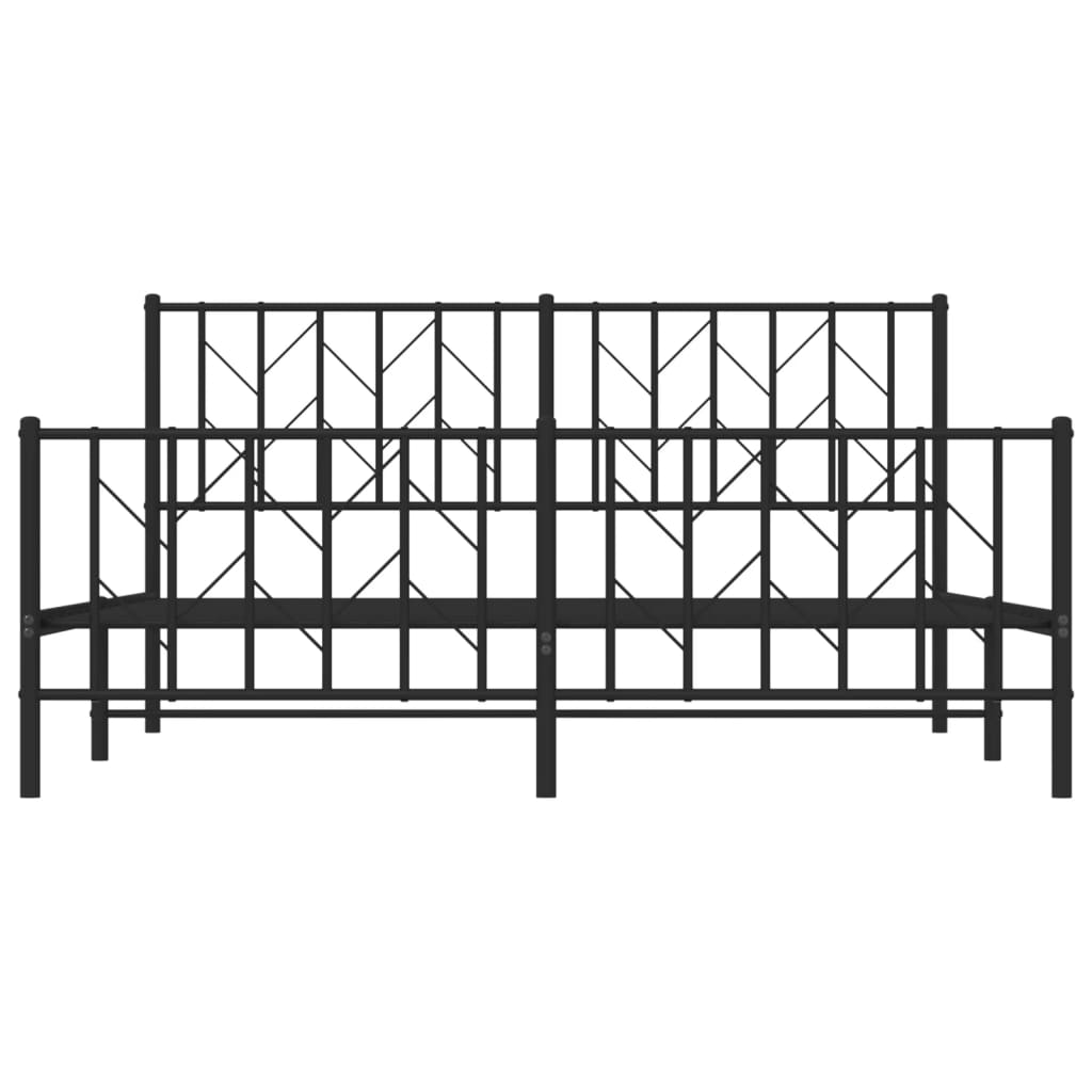 Elegant Black Metal Bed Frame with Footboard 160x200cm