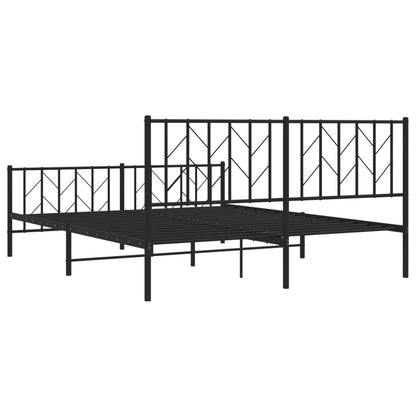 Elegant Black Metal Bed Frame with Footboard 160x200cm