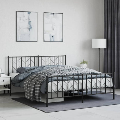 Elegant Black Metal Bed Frame with Footboard 160x200cm
