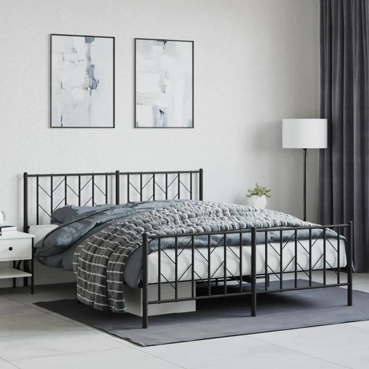 Elegant Black Metal Bed Frame with Footboard 160x200cm