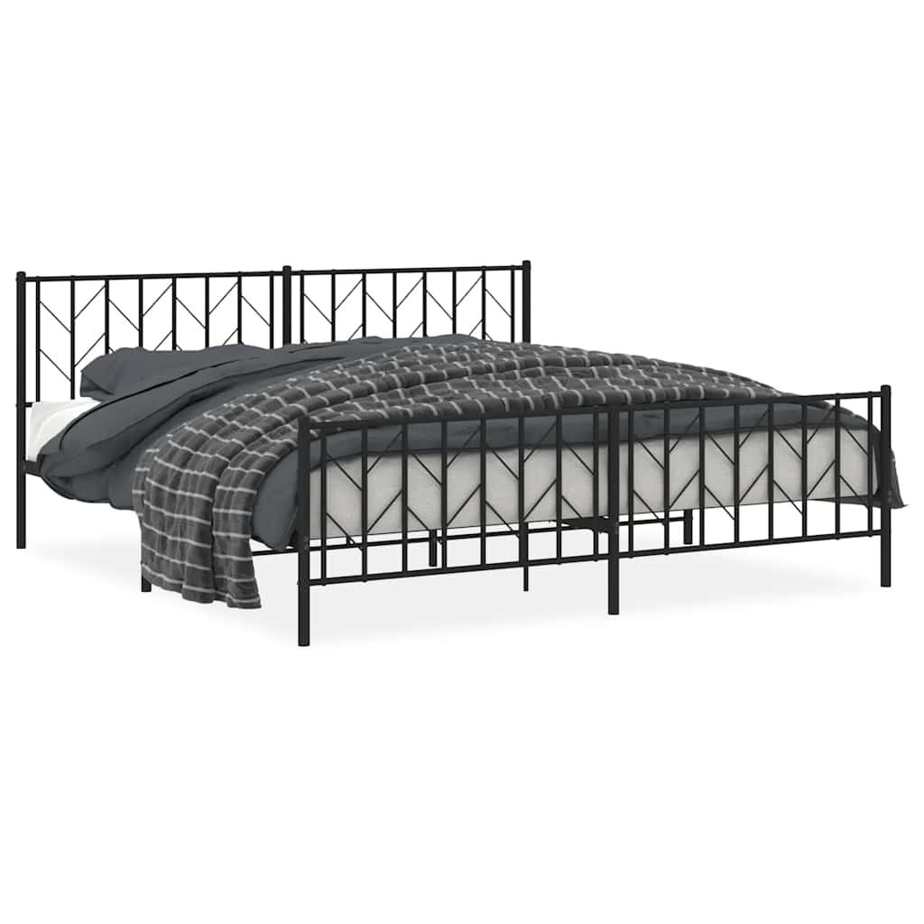 Black Metal Bed Frame with Footboard - No Mattress, 193x203cm
