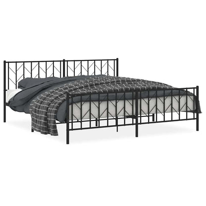 Black Metal Bed Frame with Footboard - No Mattress, 193x203cm